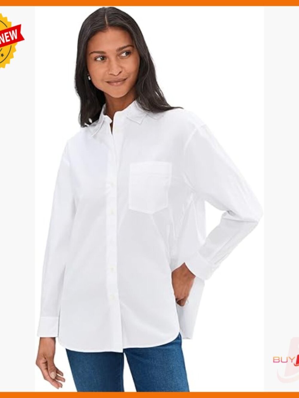Poplin Button Down Shirt Relaxed Fit Long Sleeve Cotton Blouse